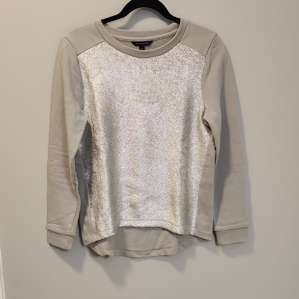Banana Republic Metallic Foil Front Mixed Media Top Long‎ Sleeve Size S